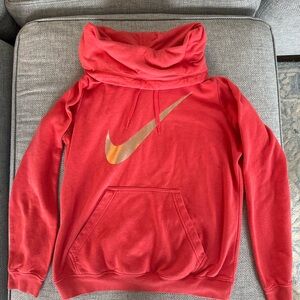 Nike Cowl Neck Hot Pink Sweatshirt with Metallic Gold Swoosh